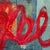 Contemporary Christiane Corcelle "Rouge Pour Toujours I" Acrylic and Collage on Canvas, Abstract Painting With Red Loops on Teal Blue, 2026 For Sale - Image 3 of 6