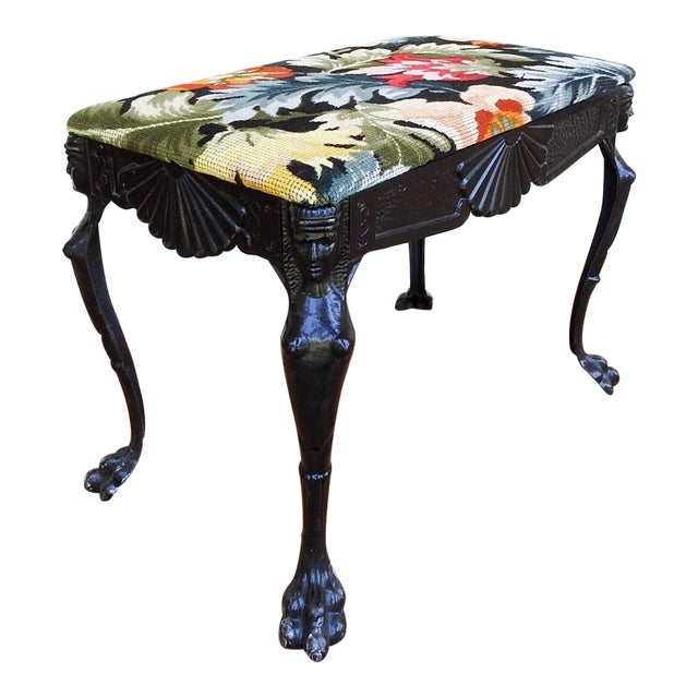 Vintage Cast Iron Upholstered Bench For Sale