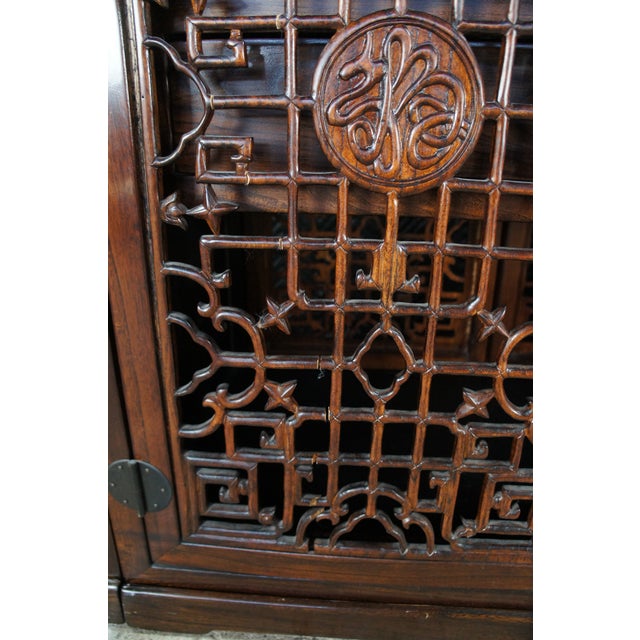 Vintage Japanese Elm Tansu Step Cabinet Chest Cupboard Double Sided Fretwork 90" For Sale - Image 10 of 14