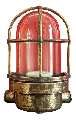 Vintage Industrial Brass Lamp with Cage and Glass Diffuser, 1950s