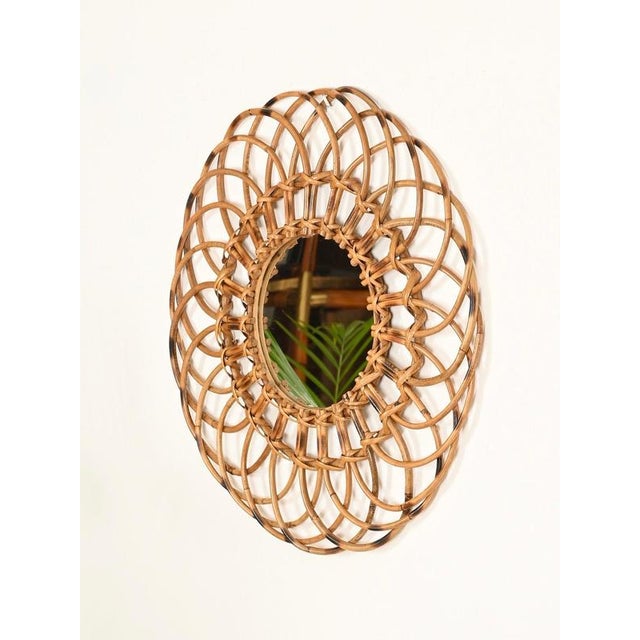 Franco Albini Round Organic Mirror in Rattan and Wicker by Franco Albini, Italy, 1960s For Sale - Image 4 of 13