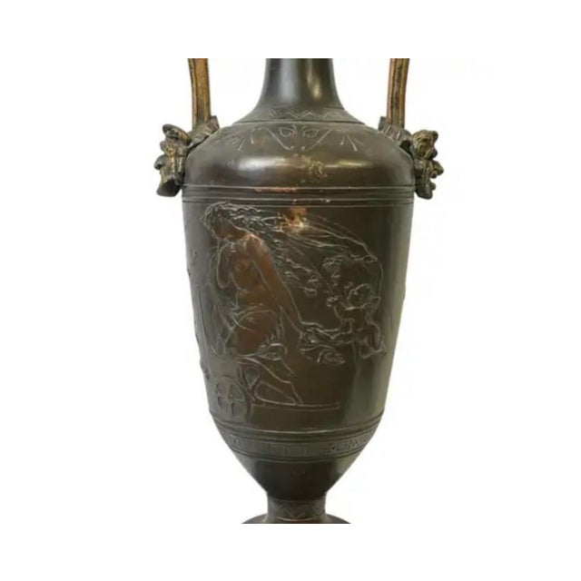 French Neoclassical Patinated Bronze and Marble Urn Vases, a Pair For Sale - Image 10 of 16