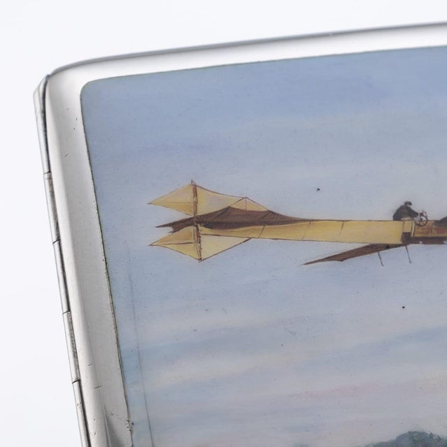 Antique German Silver and Enamel Aviation Themed Cigarette Case, 1900 For Sale - Image 11 of 18