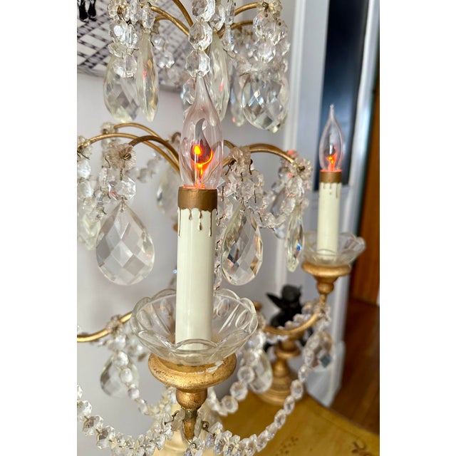 Mid 20th Century Pale Yellow Onyx and Crystal Candelabra Lamp For Sale - Image 9 of 9