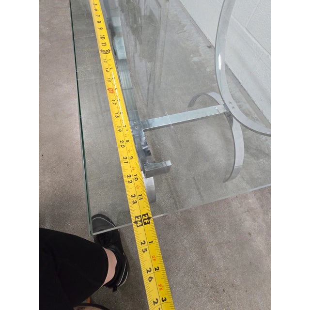 Barcelona Style Side Table Chrone & Glass MCM Vintage For Sale - Image 13 of 16