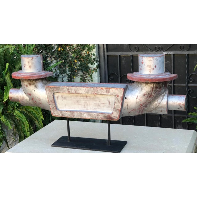 Industrial Chic Steampunk Carved Wood Art Deco Sculpture For Sale - Image 4 of 7