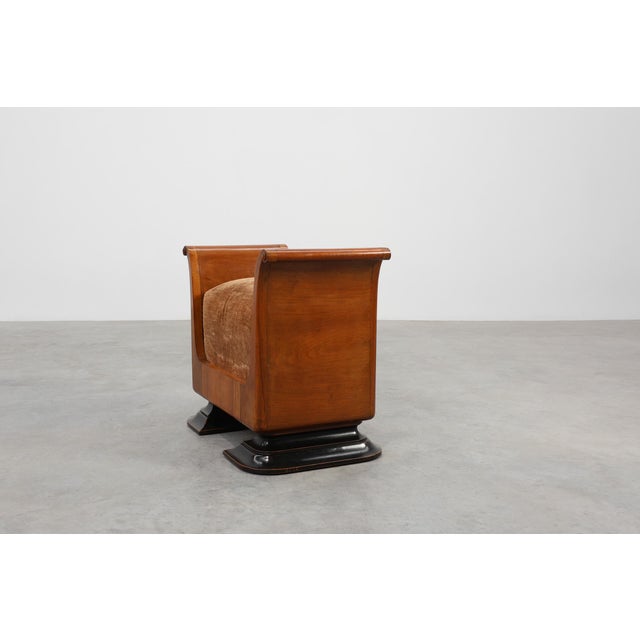 Art Deco Walnut Stool with Velvet Upholstery, Italy, 1920s For Sale - Image 6 of 13