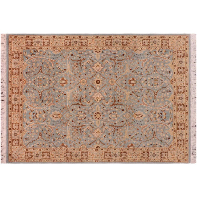 1980s Shabby Chic Istanbul Blue/Ivory Turkish Hand-Knotted Rug -4'2 X 6'2 For Sale - Image 10 of 10