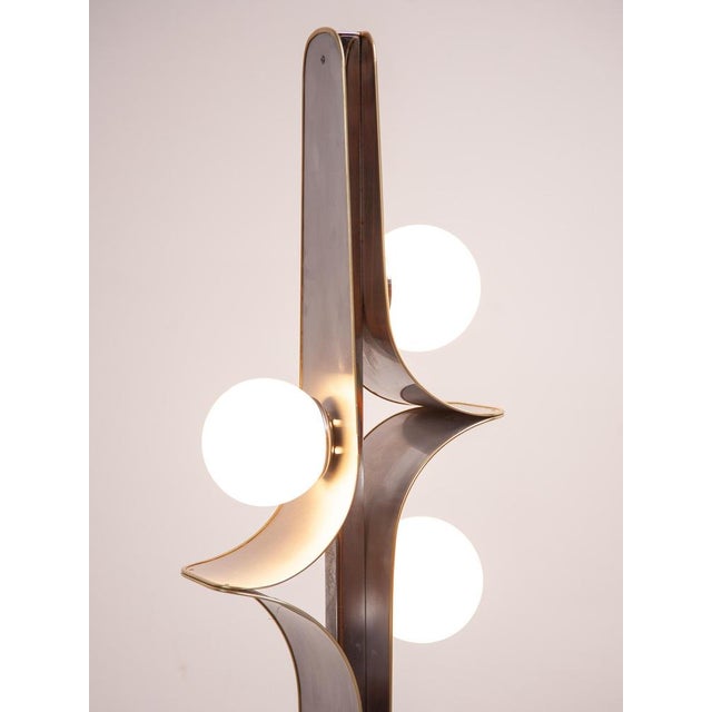 Metal Vintage Floor Lamp in Brushed Metal and Opaline, 1969 For Sale - Image 7 of 17