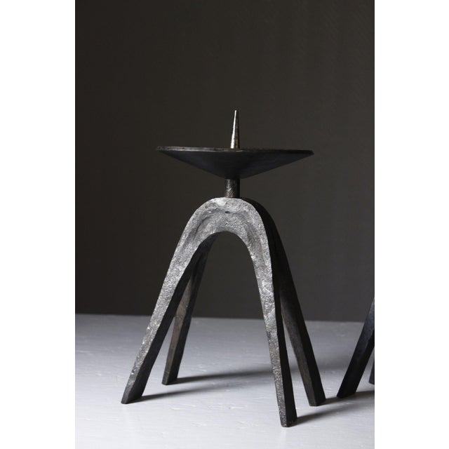 Brutalist Mid-Century Modern French Brutalist Candleholders in Wrought Iron, Set of 2 For Sale - Image 3 of 15