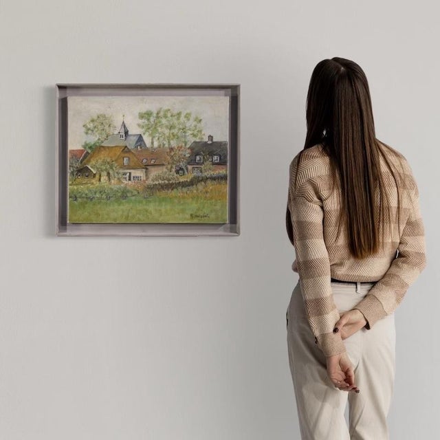 Dutch painting from the mid-20th century. Artwork oil on canvas depicting a view of houses in the Impressionist style,...