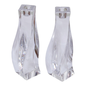 Signed Orrefors Twisted Lead Crystal Candlestick Holders, a Pair