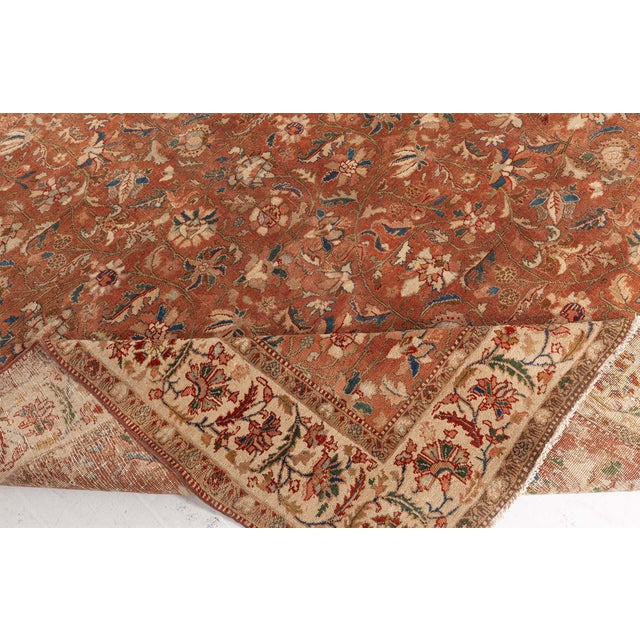 17th Century Authentic Persian Tabriz Brown Botanic Handmade Wool Rug For Sale - Image 5 of 9