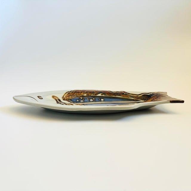 Vintage Large Ceramic Fish Platter, Hand Painted, Late 20th Century, Signed For Sale - Image 4 of 14