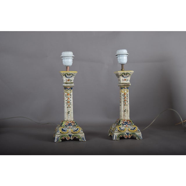 Ceramic French Rouen Faience Table Lamps, 1890s, Set of 2 For Sale - Image 7 of 18