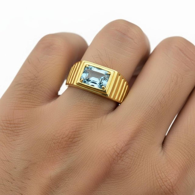 Art Deco Signet Ring for Men With Topaz, Silver, Gold, Size 10 For Sale - Image 4 of 6