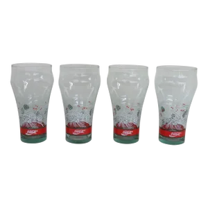 Libbey Coca Cola Christmas Holiday Pine Cone Tumbler Water Juice Cups Set of Four