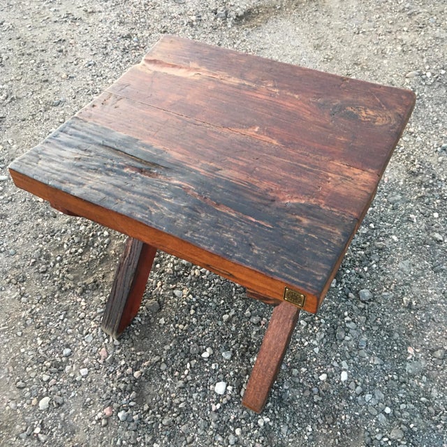 Reclaimed Teak Wood End Table From Antique Vessel For Sale - Image 9 of 13
