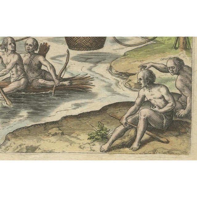 River Crossing by Indigenous People with Rafts and Canoes, 1594, Paper For Sale - Image 3 of 9