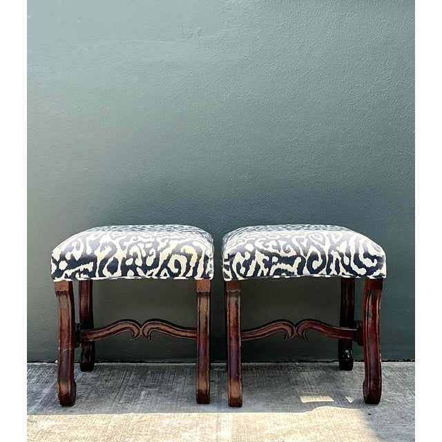 Vintage Carved Wood Low Stools - A Pair For Sale - Image 10 of 12