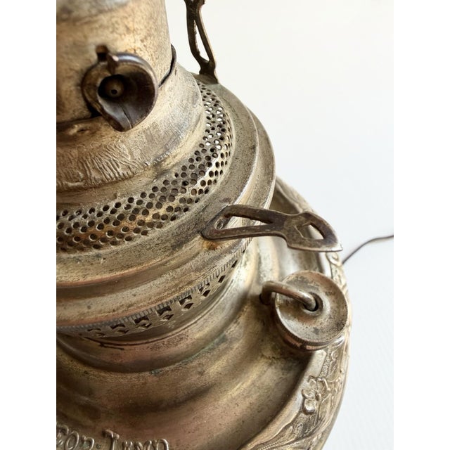The Meteor Silver Repousse Antique Oil Lamp, Converted to Electric For Sale - Image 14 of 18