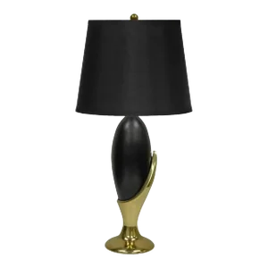 Mid 20th Century Vintage Mid Century Modern Art Deco Brass Black Metal Egg Nouveau Table Lamp