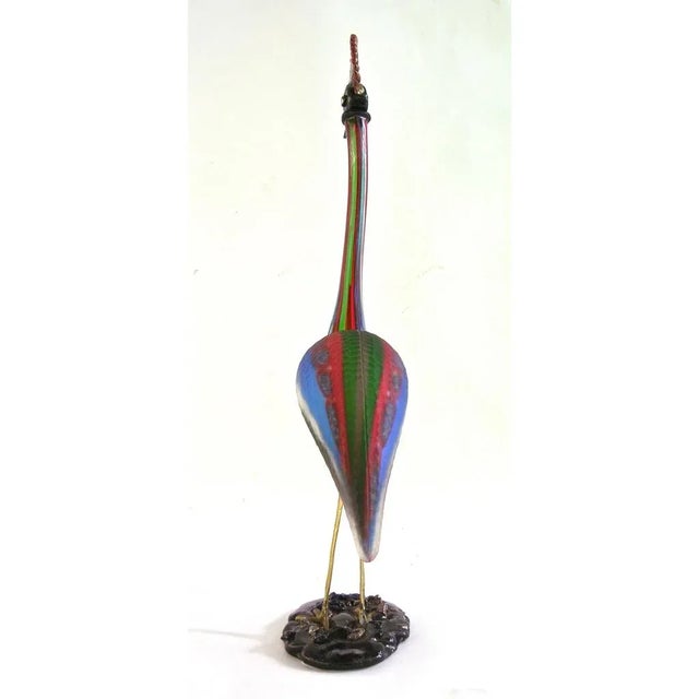 Italian Vintage Italian Tall Jewel-Like Red Blue Green White Glass Crested Bird For Sale - Image 3 of 10