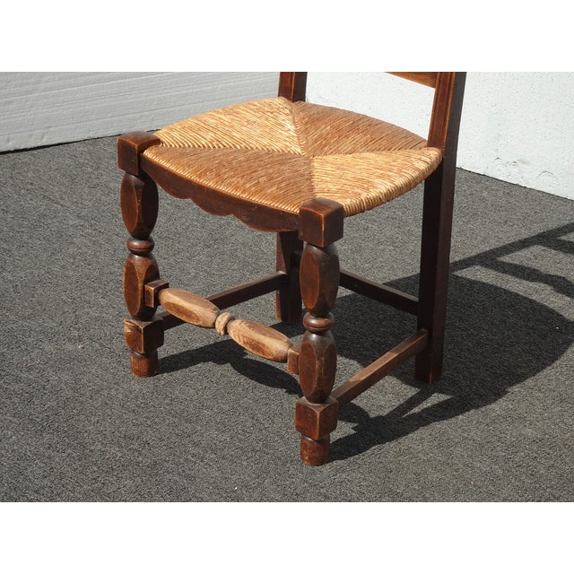 Set of Four Antique French Country Brown Rush Ladderback Chairs For Sale - Image 10 of 18