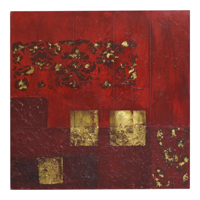 Contemporary Abstract Geometric Oil Painting With Gold Leaf For Sale
