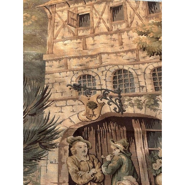 Beige Antique French Aubusson Jacquard Tapestry Village, 1970s For Sale - Image 8 of 18