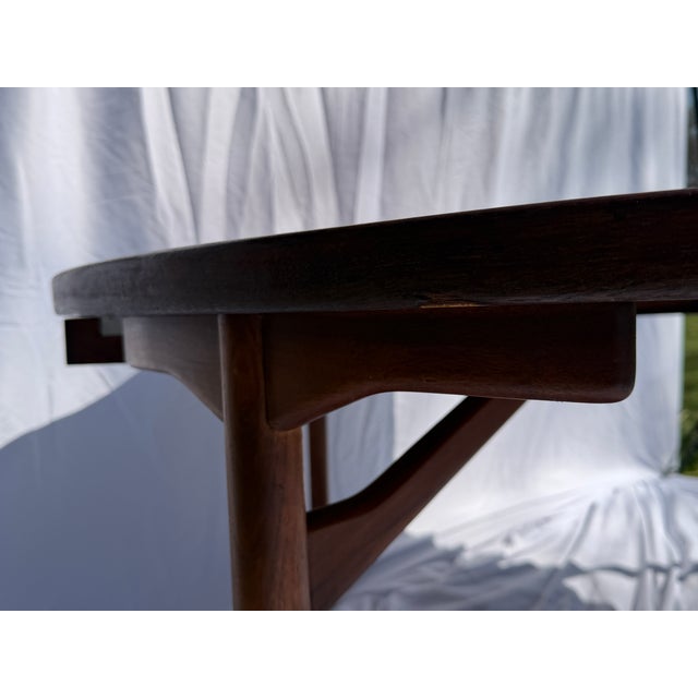 Large Jens Risom conference or dining table with 3 drawers walnut 63" adjustable metal feet mid century modern style