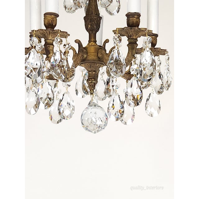 Shabby Chic Share Antique Teeny Tiny Twinkling 5 Arm 5 Light Brass Cut Lead Crystal Chandelier ~ Rewired ~ Restored ~ Rejuvenated ~ Ready to Hang ~ For Sale - Image 3 of 12