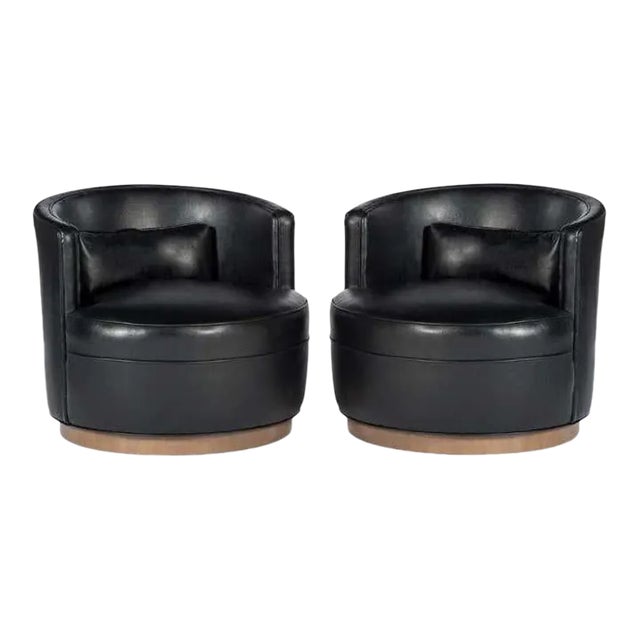Early Leather Swivel Chairs by Edward Wormley for Dunbar - A Pair For Sale