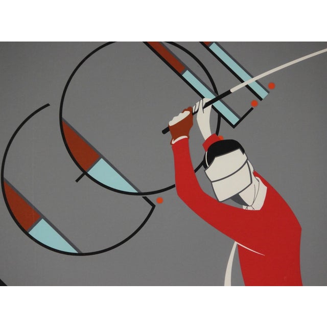 Mid 20th Century Art Deco Golfer Lithograph in Bamboo Frame For Sale - Image 4 of 5