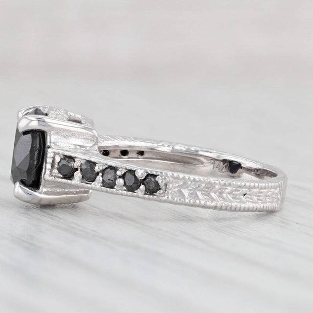 2000 - 2009 2.70ctw Black Diamond Ring 14k White Gold Size 6 Engagement For Sale - Image 5 of 8
