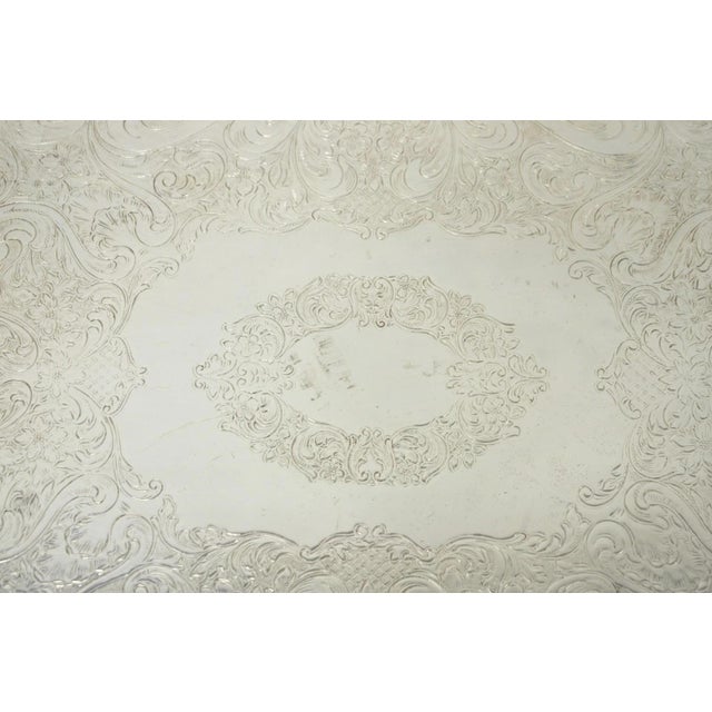 Silver Vintage Sheridan English Victorian Silver Plated Footed Serving Platter Bar Tray For Sale - Image 8 of 14