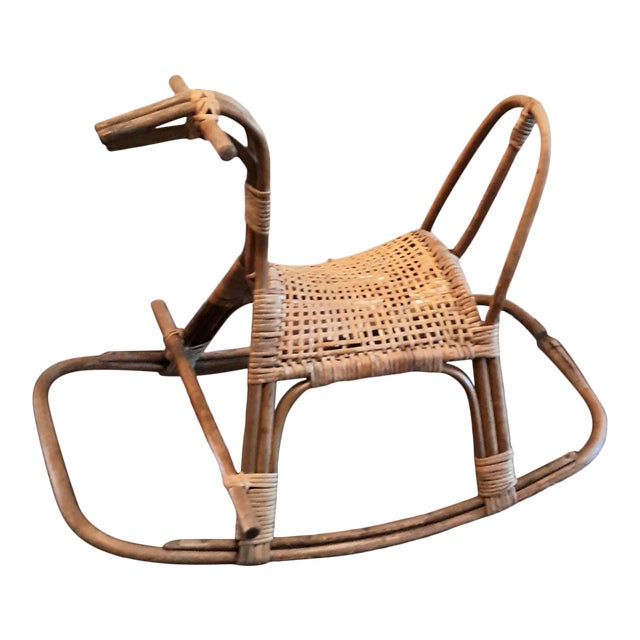 Vintage Franco Albini Mid Century Modern Wicker Rattan Child Rocking Horse For Sale