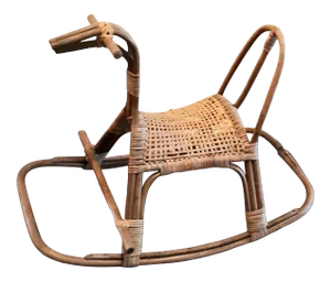 Vintage Franco Albini Mid Century Modern Wicker Rattan Child Rocking Horse