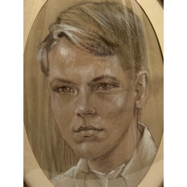 Mid-Century Modern Vintage 1940s "The American Dreamer" Charcoal Portrait by Turtle and Crane – Ralph Lauren Style For Sale - Image 3 of 11