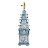 A Vintage Dutch Blue and White Style Pagoda Hand-Painted Table Lamp For Sale