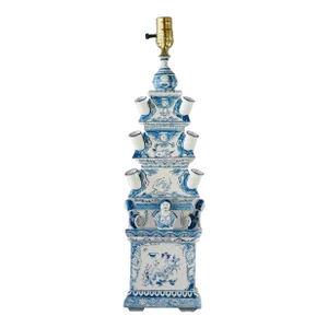 A Vintage Dutch Blue and White Style Pagoda Hand-Painted Table Lamp