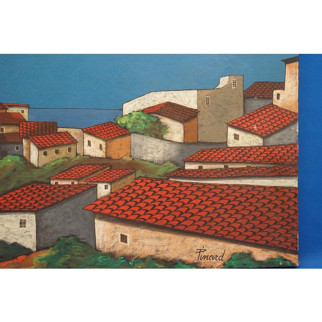 Modern René Pinard, View of a Village with Seascape, 1920s-1940s, Oil on Canvas For Sale - Image 3 of 10
