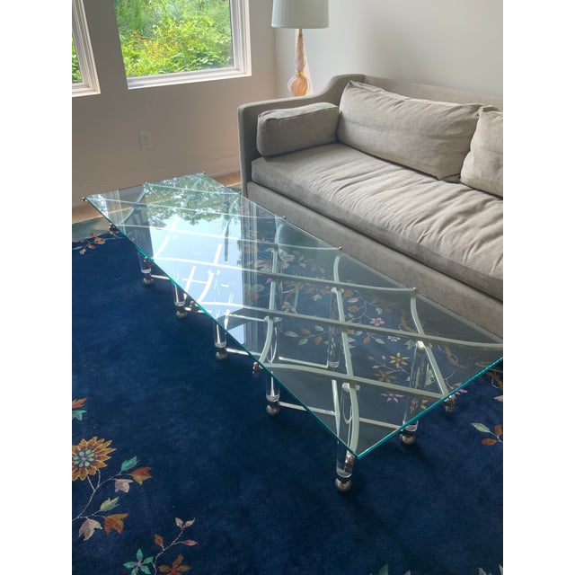 Charles Hollis Jones Nickel/Chrome and Lucite Treillage Cocktail Table For Sale - Image 9 of 14