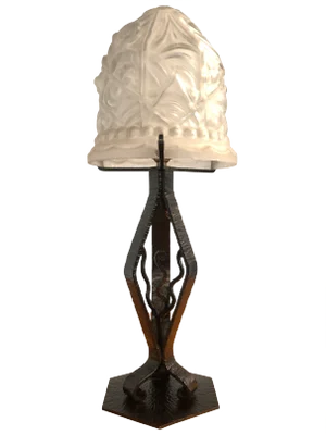 Art Deco French Thick Molded Glass Table Lamp, 1950s