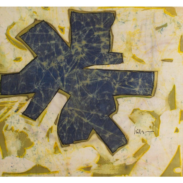 An abstract wax painting batik by the American artist Harry Hilson (1935-2004). Signed "hilson" to the bottom right...