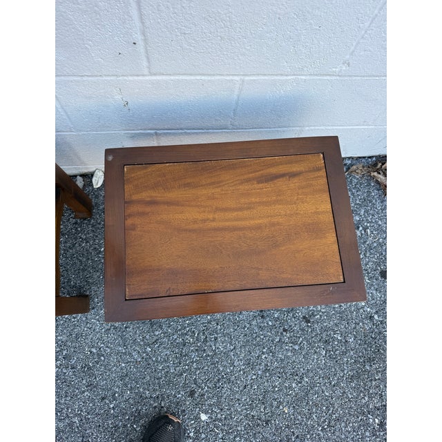 Pair of Vintage Asian-Style Wooden Stools / End Tables With Reversible Cushioned Tops, Circa 1970s–1980s For Sale - Image 9 of 12