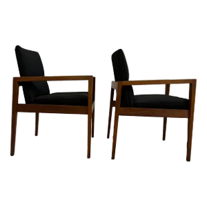 Jens Risom Designed Midcentury Pair of Arm Chairs Covered in Black Fabric