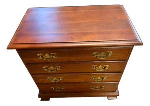 Post Modern Vintage Four Drawer Cherry Wood Silver Chest