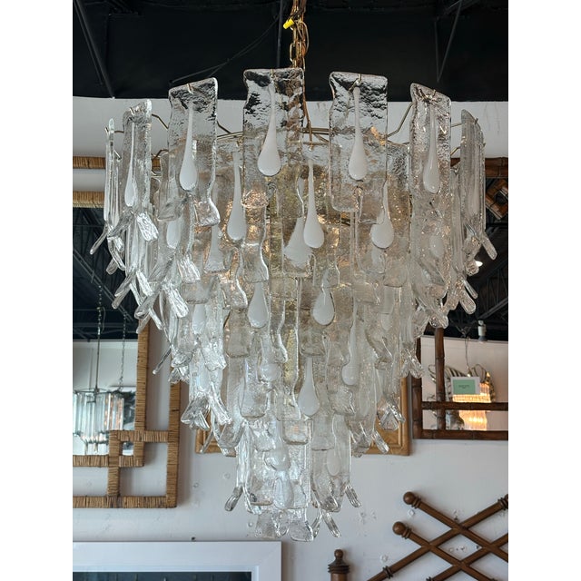 Hollywood Regency Vintage Murano Mazzega Chandelier by Carlo Nason, Brass & Glass, Italy, 1960s For Sale - Image 3 of 12