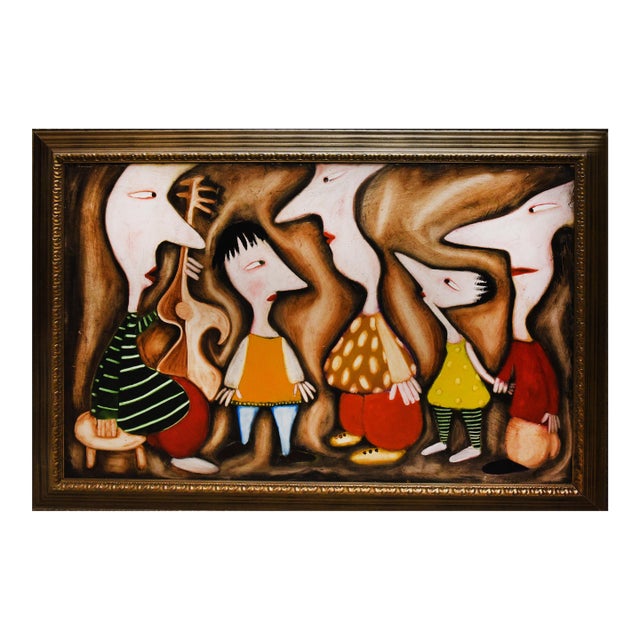 1990s The Musicians Abstract Oil on Board For Sale